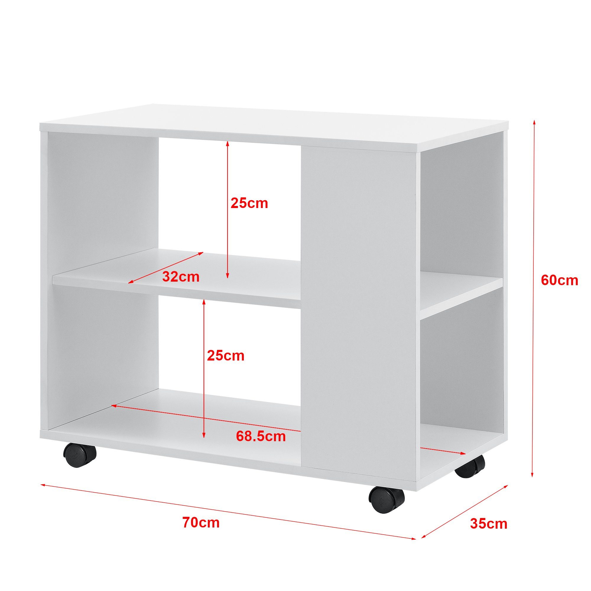 en.casa Beistelltisch, Älvdalen Couchtisch 60x70x35cm Rollbar mit Ablage Weiß