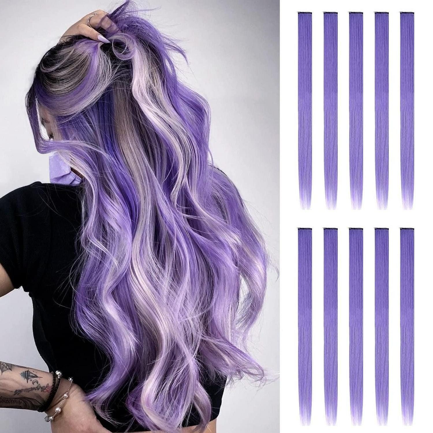 LuxusKollektion Kunsthaar-Extension Haarverlängerung Haarteil Clipin Synthetik 55cm Damen Violett 10 PCS