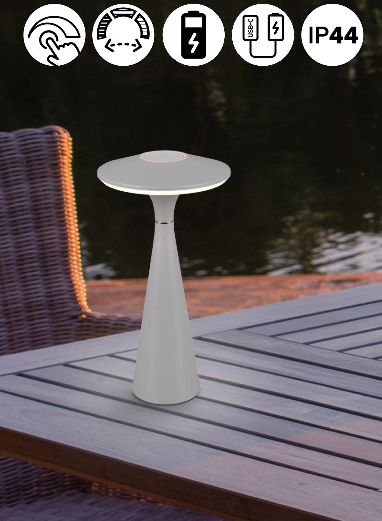 Reality Leuchten LED Tischleuchte TORREZ, Dimmfunktion, USB-Ladefunktion, L günstig online kaufen