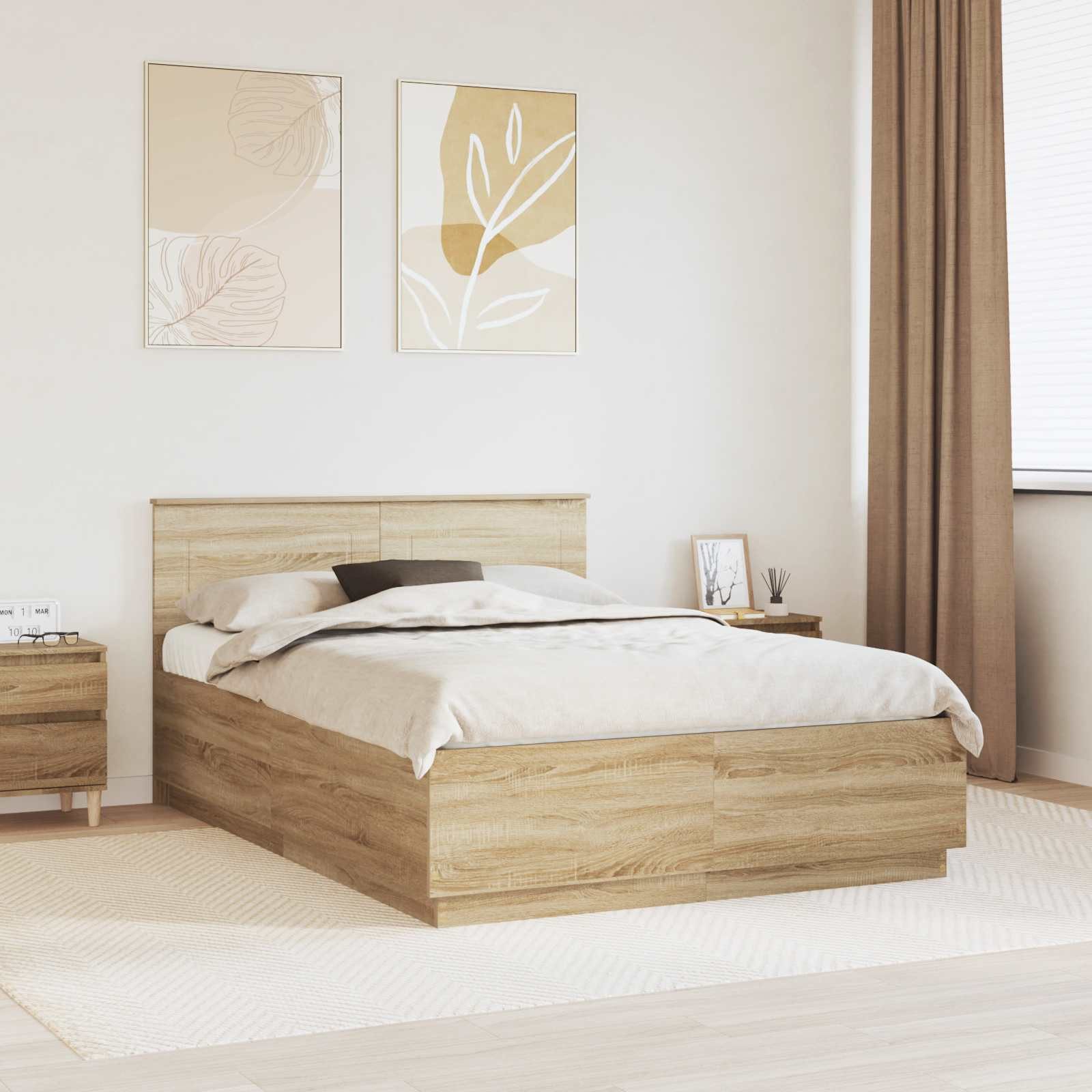 vidaXL Bettgestell Bettrahmen mit Kopfteil Sonoma-Eiche 140 x 200 cm Holzwerkstoff (1-tlg) – Bild 2 von 5