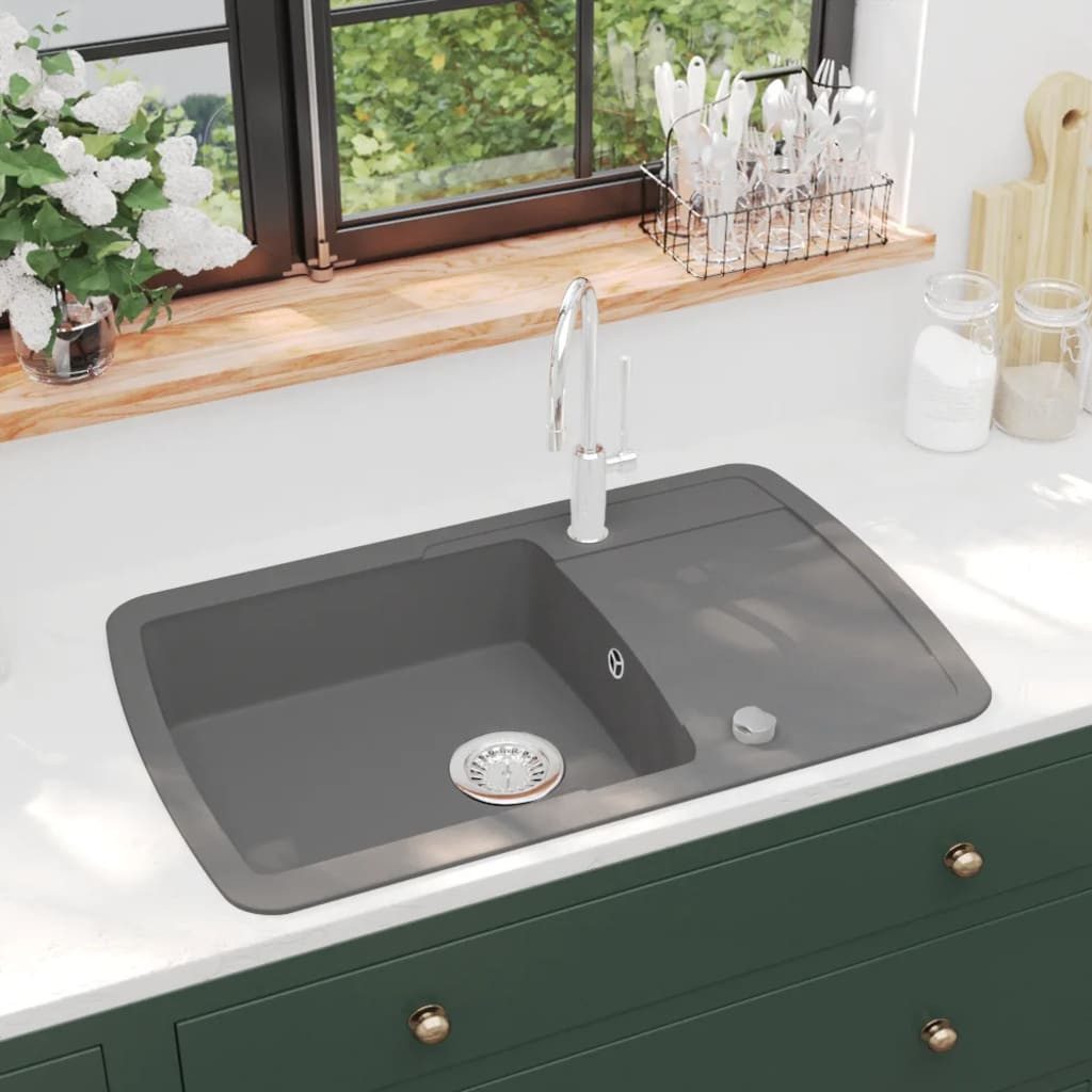 vidaXL Granitspüle Granitspüle Einzelbecken Grau, 50/78 cm
