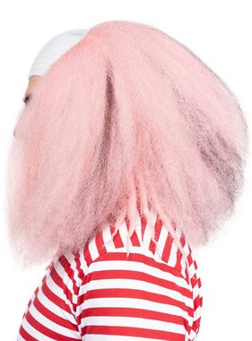 Metamorph Kostüm-Perücke Horrorclown Perücke rosa, Langhaarige Clownsperücke mit Latexstirn