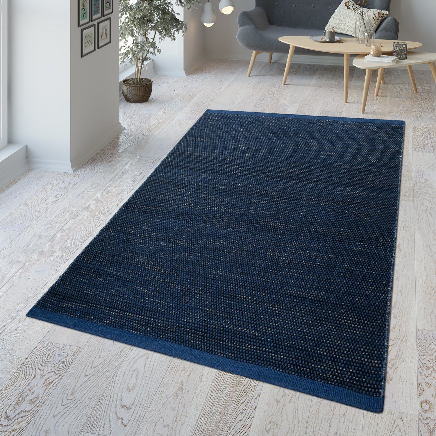 Teppich Handgewebter Teppich Aus Woll-Baumwoll-Mischung Wabenmuster Schwarz, TT Home, Läufer, Höhe: 12 mm