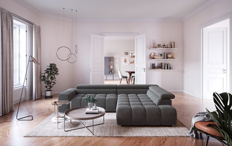 COTTA Ecksofa Orion, mit verstellbaren Kopfstützen & verchromte Stellfüße