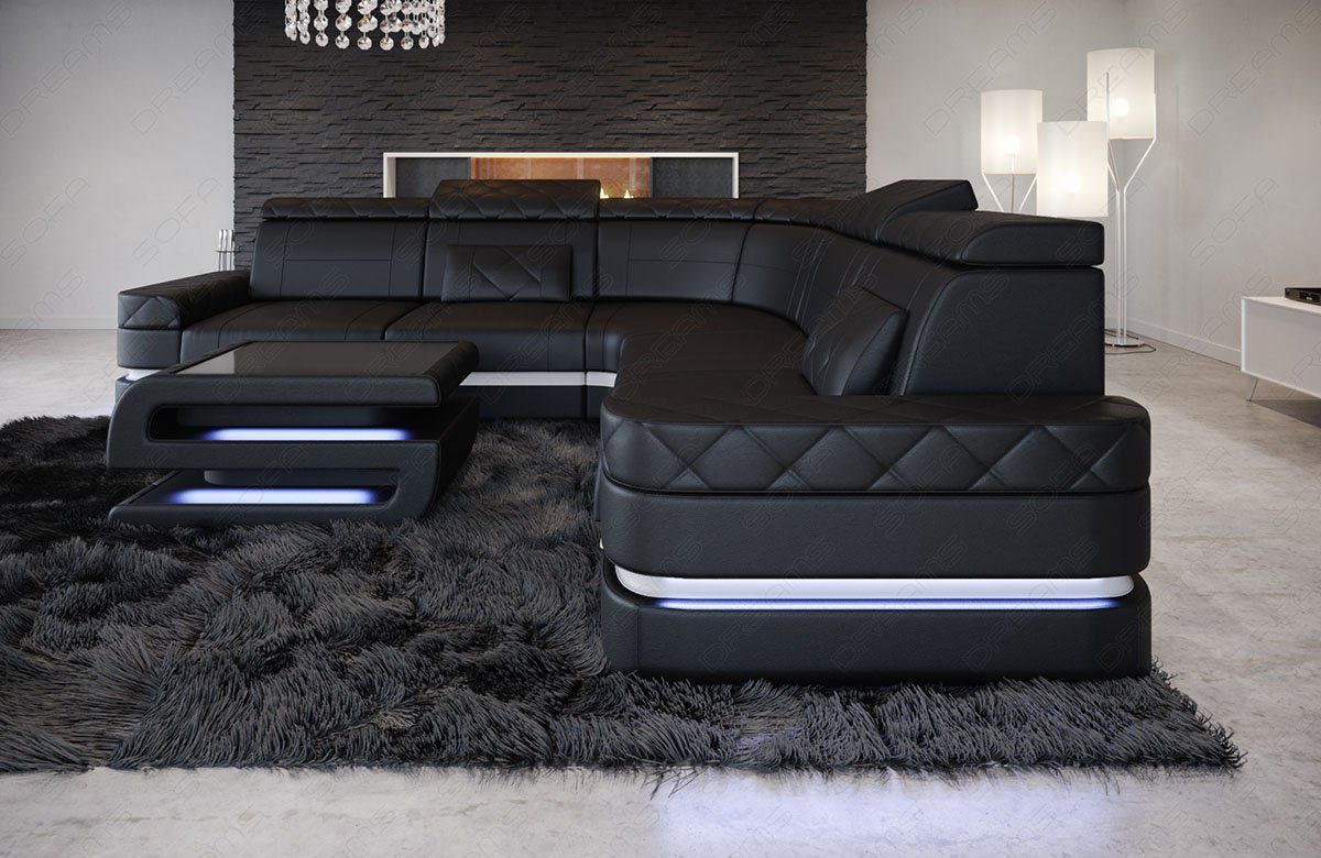 Sofa Dreams Positano Ecksofa Couch L mit Designersofa Ledersofa, LED, Stauraum, Leder Sofa mit Form