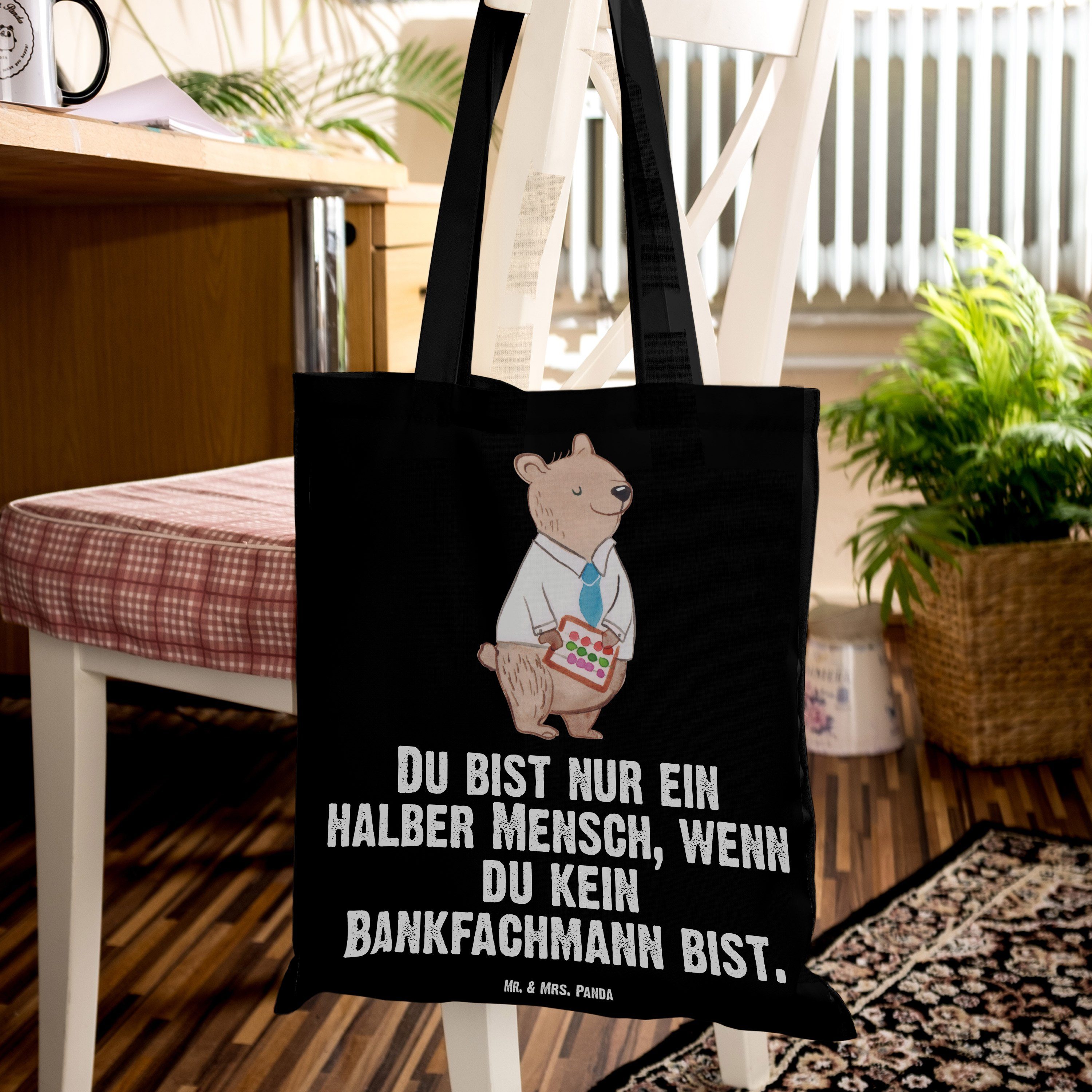 - Panda Mr. - (1-tlg) Bankfachmann Geschenk, Schwarz Jutebeutel, Tragetasche mit & Danke, Mrs. Herz Beutel