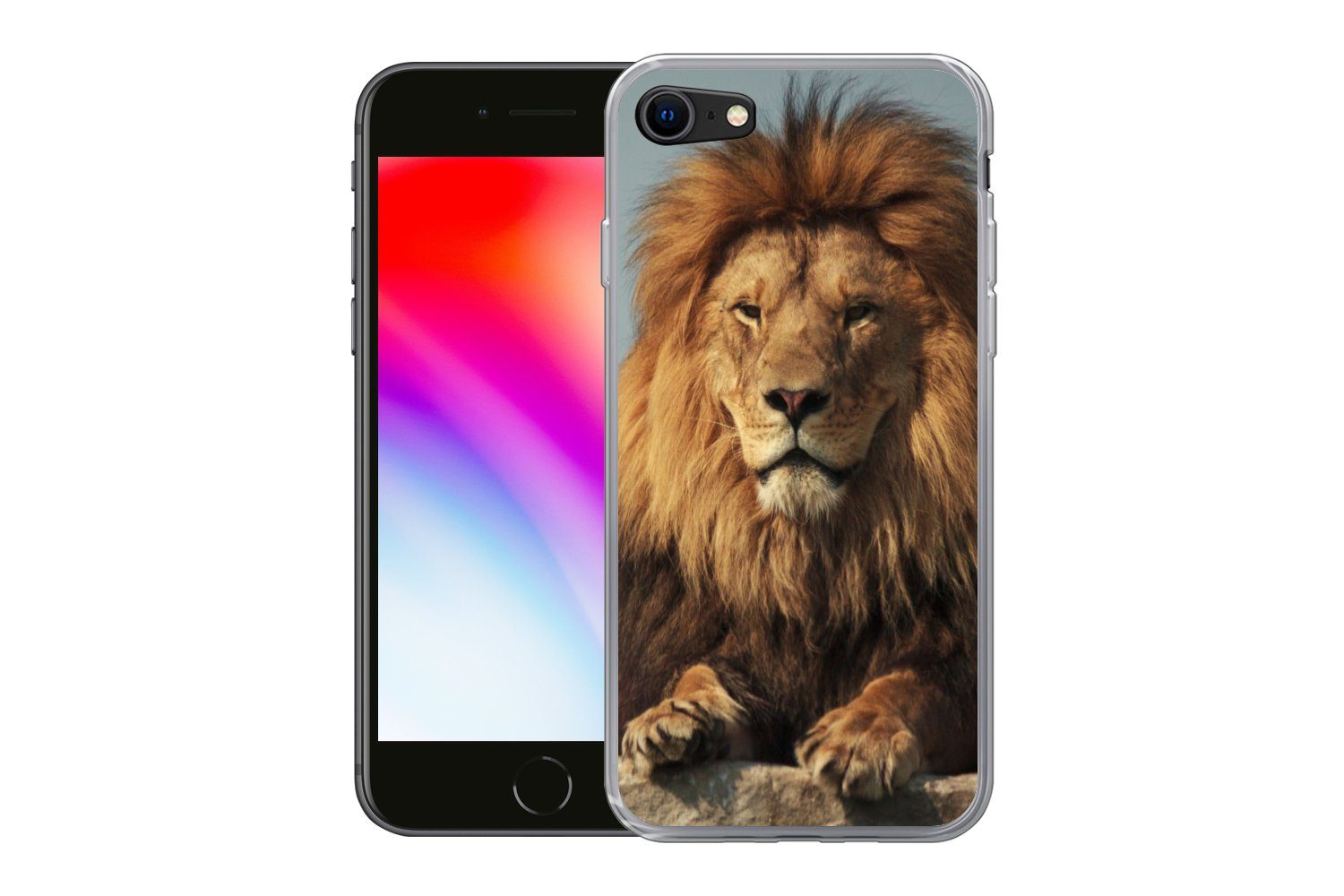 MuchoWow Handyhülle für Apple iPhone 7 Löwe - Felsen - Porträt, Smartphone-Bumper, Print, Handy Schutzhülle Dünn