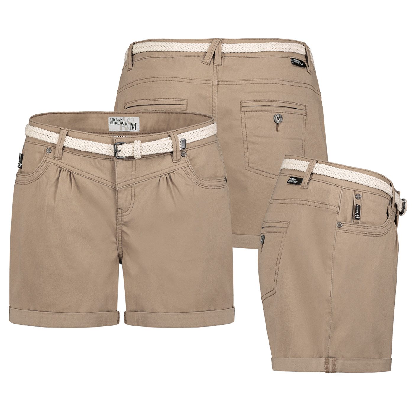 Urban Surface Bermudas Short Bermuda kurze Hose Sommer Chino Shorts stoff Hotpants mit Gürtel