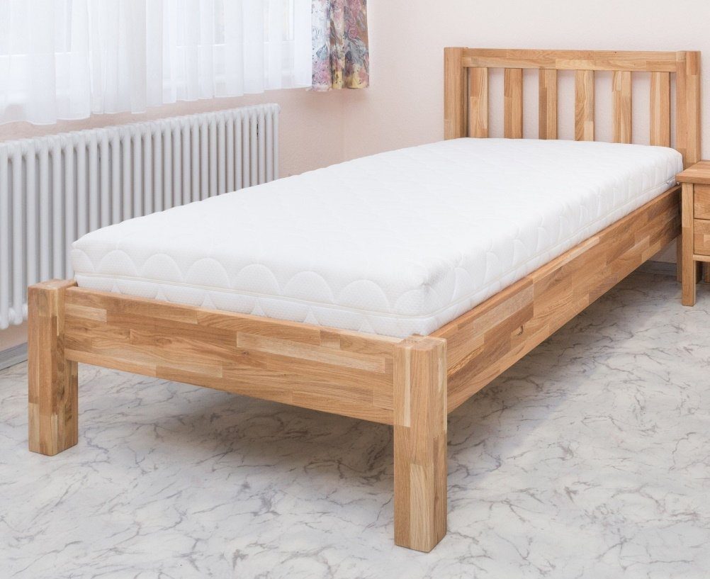 bv-vertrieb Holzbett Bett mit Überlänge 120x220 cm - massives Einzelbett in  Eiche mit Liegefläche 120x220cm - (2762)