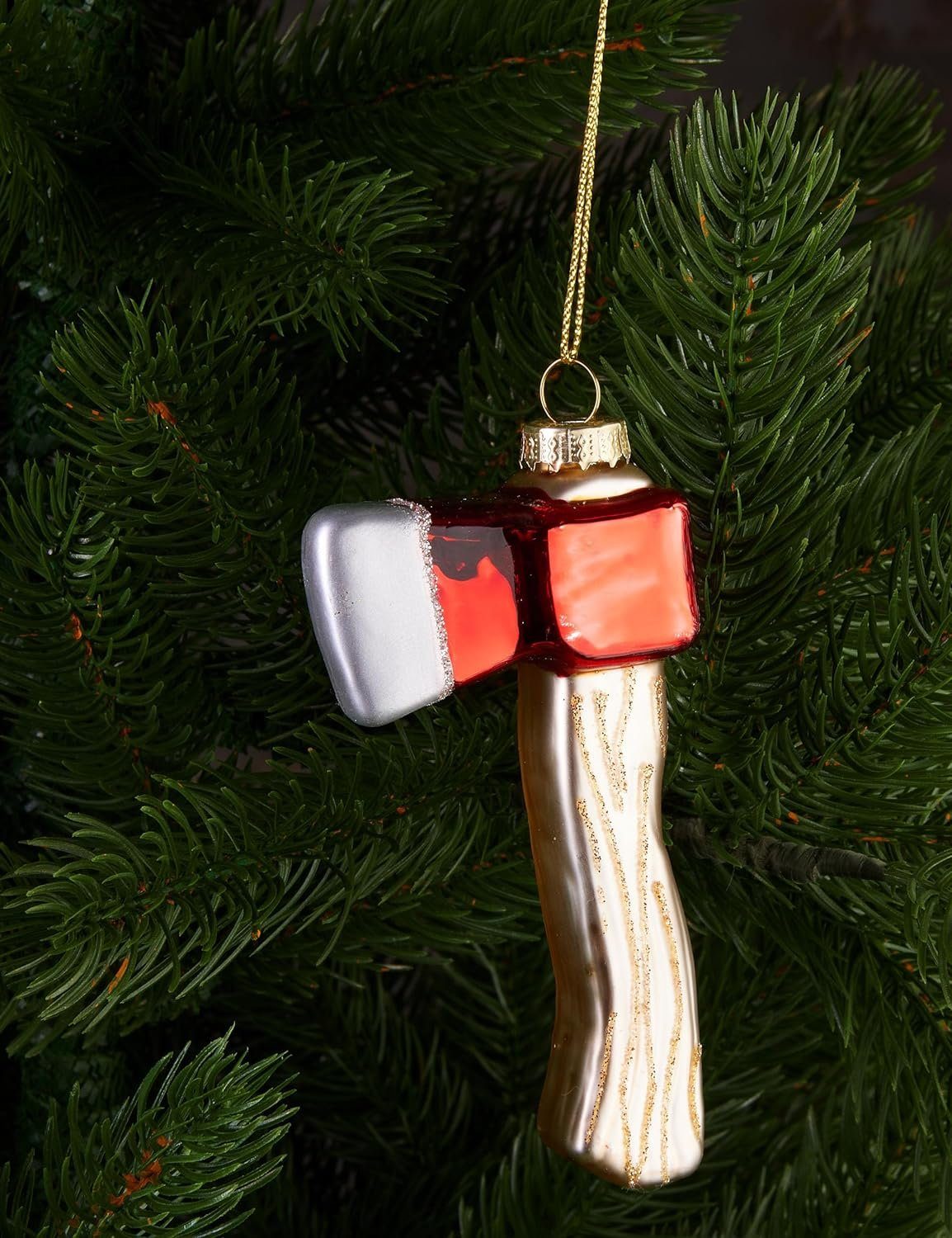 Weihnachtsbaumkugel Deko Handbemalte Christbaumschmuck (1 Baumkugel - Weihnachten cm Axt Holzfäller - Rot, - Glas BRUBAKER St), Weiß Weihnachtskugel Figur - 11 für