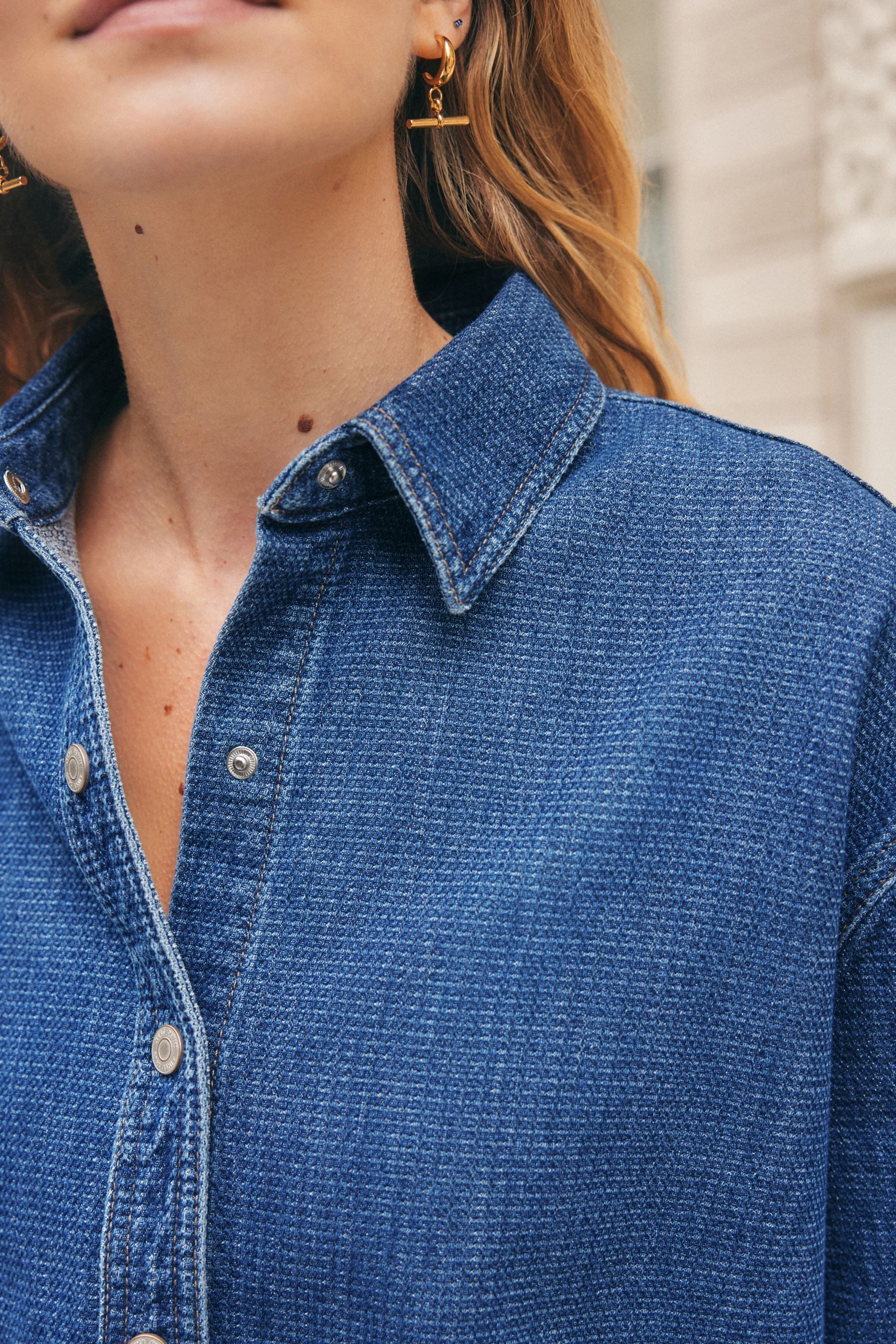 Next Jeansbluse Verkürztes Hemd mit Karomuster (1-tlg)