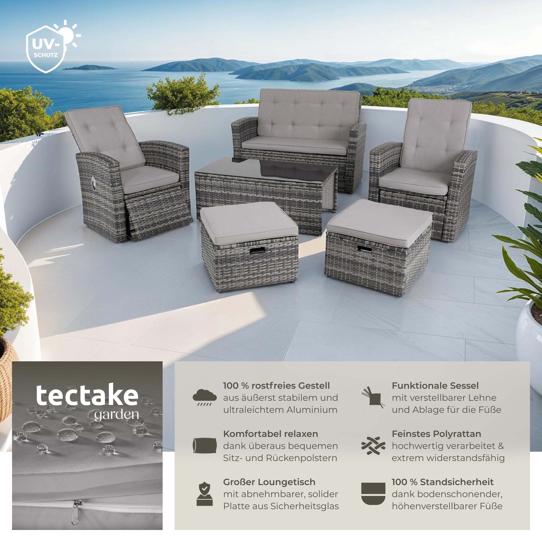 tectake Loungeset Rattan Lounge, (Set., 6-tlg), günstig online kaufen