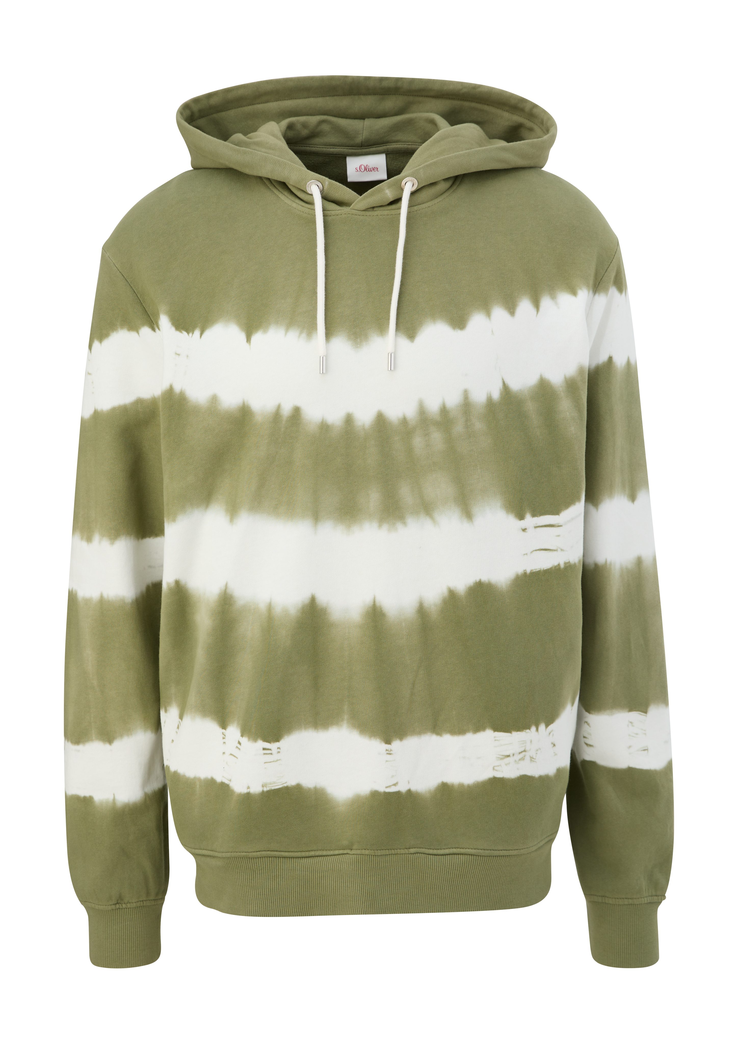 mit Garment Streifenmuster s.Oliver olivgrün Hoodie Sweatshirt Dye