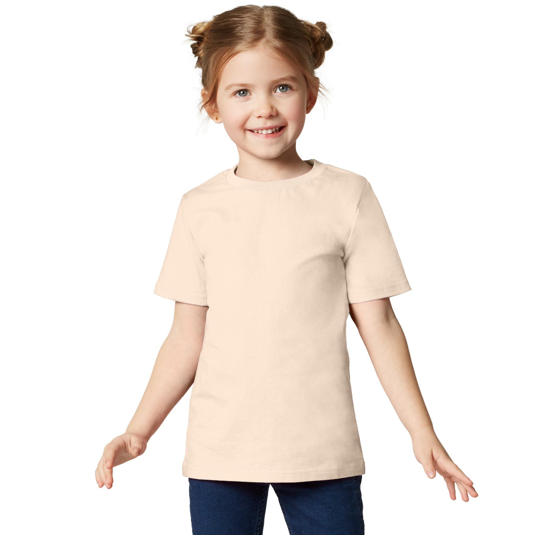 dressforfun T-Shirt Kurzarmtop, Für viele Outfits & Auftritte, Rundhals mit (Freizeitoberteil, Konfektionsgröße 128 (8-10 Jahre) in beige) Einfarbiges T-Shirt für Kinder, Fester Stoff, hoher Tragekomfort