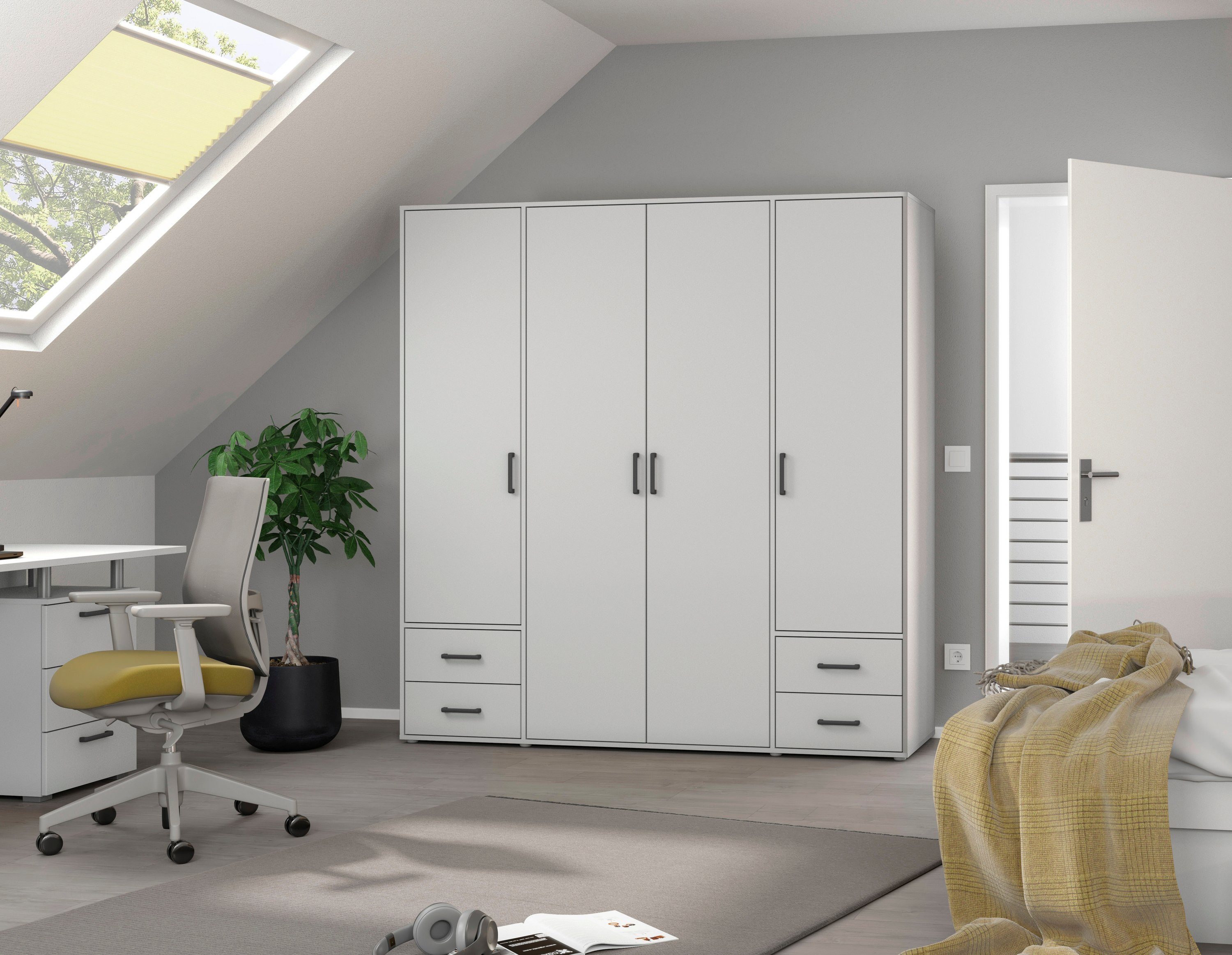 rauch Drehtürenschrank Kleiderschrank Schrank Garderobe Wäscheschrank VOYAGER (in 3 verschiedenen Ausstattungen BASIC/CLASSIC/PREMIUM) mit 2 modernen Griffvarianten, mit Außenschubladen MADE IN GERMANY