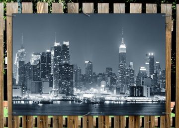 Wallario Sichtschutzzaunmatten New York Skyline - Schwarz Weiß Blau