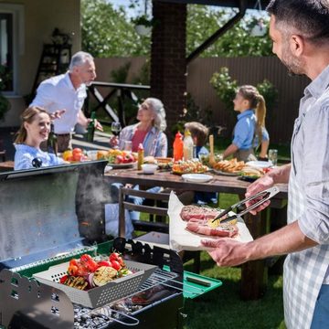 LA CUTE Grillschale BBQ Edelstahl Grillkorb Set: Grillen und Räuchern leicht gemacht!, (BBQ Grillkorb-Set, BBQ Grillkorb mit Zange und Backpinsel), Praktisches Lochdesign gleichmäßige Hitzeverteilung und sicheren Halt