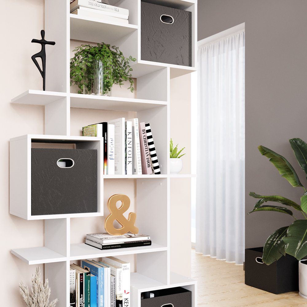 Vicco Raumteiler Cube, Weiß, 92 x 187.5 cm mit 2 Faltboxen, 1-tlg.