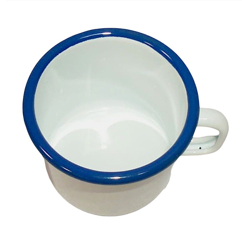 Linoows Kaffeetasse, blau 8 weiß- Henkeltasse, Henkelbecher Tasse Tasse, cm. Emaille, Outdoor Emaille Henkelbecher, Outdoor