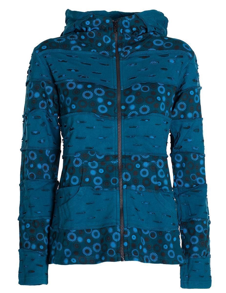 Vishes Kapuzensweatjacke Damen-Jacke Blumen Patch-Sweatjacke Hippie-Jacke günstig online kaufen