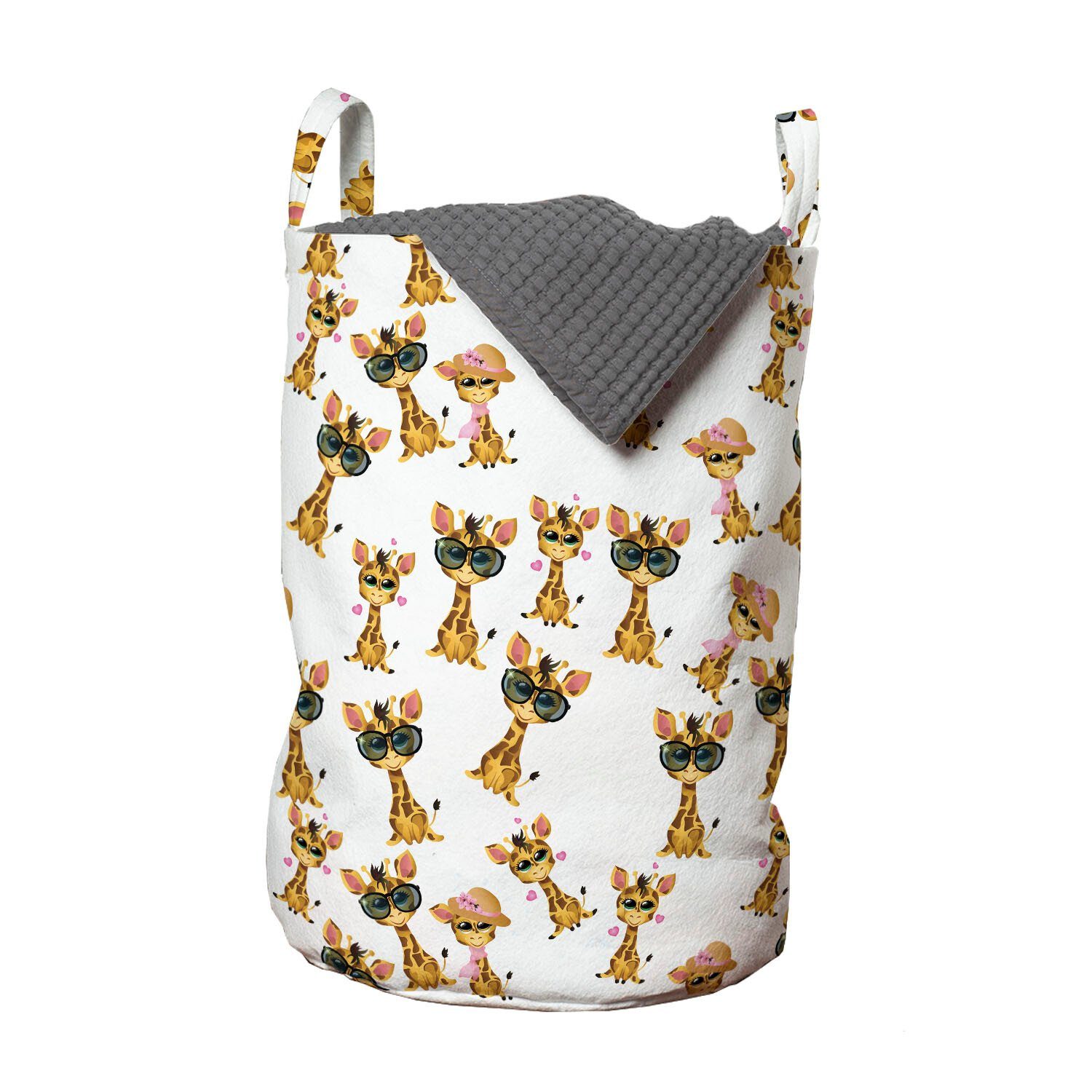 Abakuhaus Wäschesäckchen Wäschekorb mit Griffen Kordelzugverschluss für Waschsalons, Giraffe Romantische Charaktere | Wäschesäcke