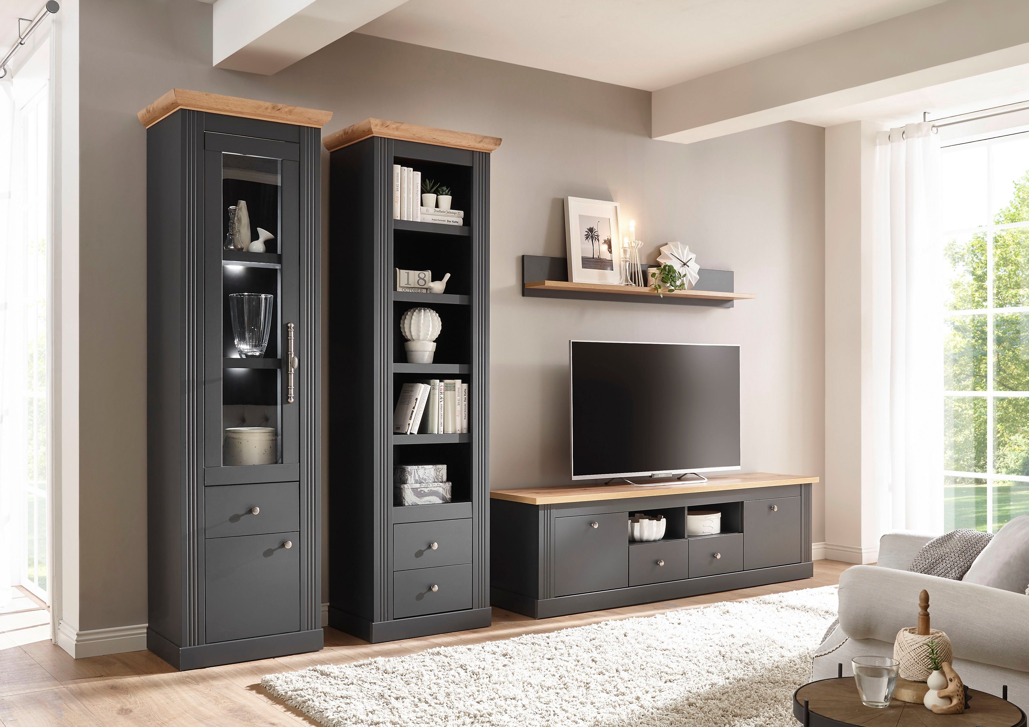 Home affaire Wohnwand Westminster BESTSELLER!, (Set, 4-St., Vitrine, Lowboard, Standregal, Wandregal), im romantischen Landhausstil