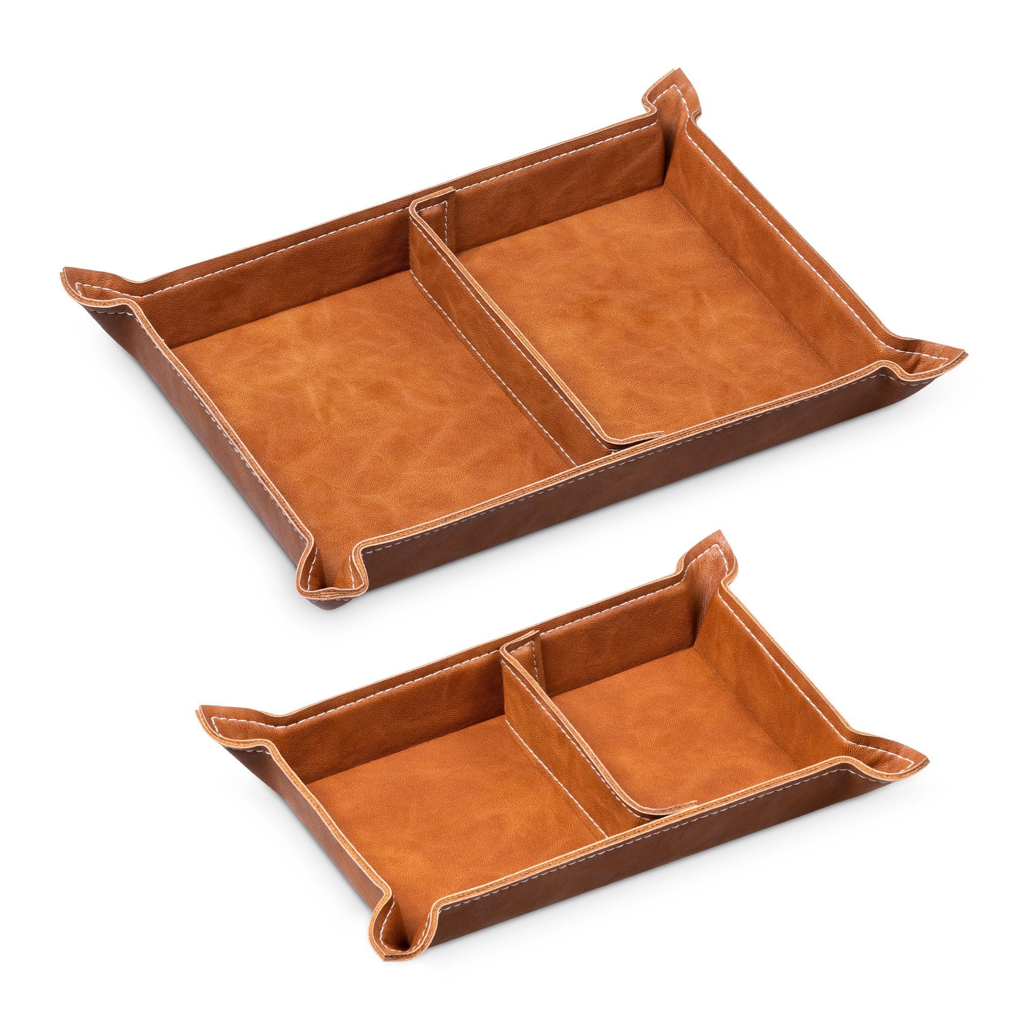 Organizer Lederschale aus Kunstleder - 2x Ablageschale - Organizer - braun