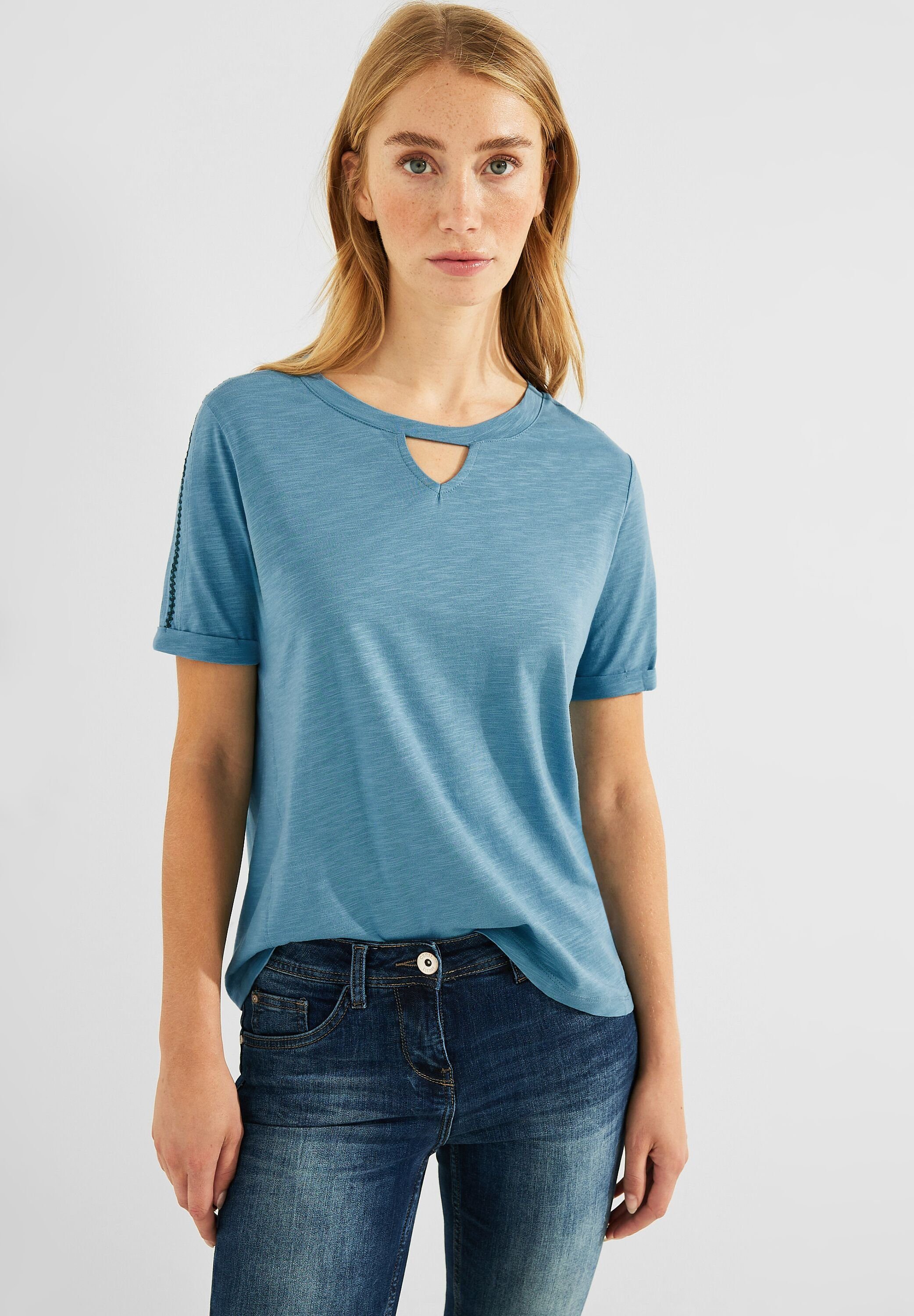 Cecil T-Shirt aus softem Materialmix adriatic blue