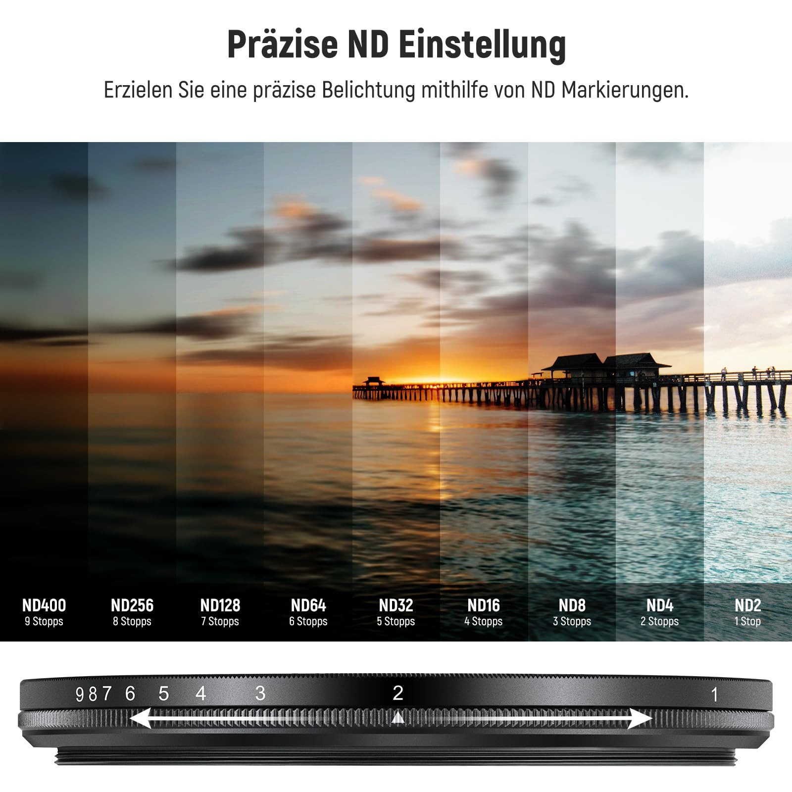 Neewer NW SERIES A 67mm ND2-400 (1-9 Stufen) Variabler ND Filter Graufilter (mit Objektivdeckel Trageband, mehrschichtiges optisches Glas)