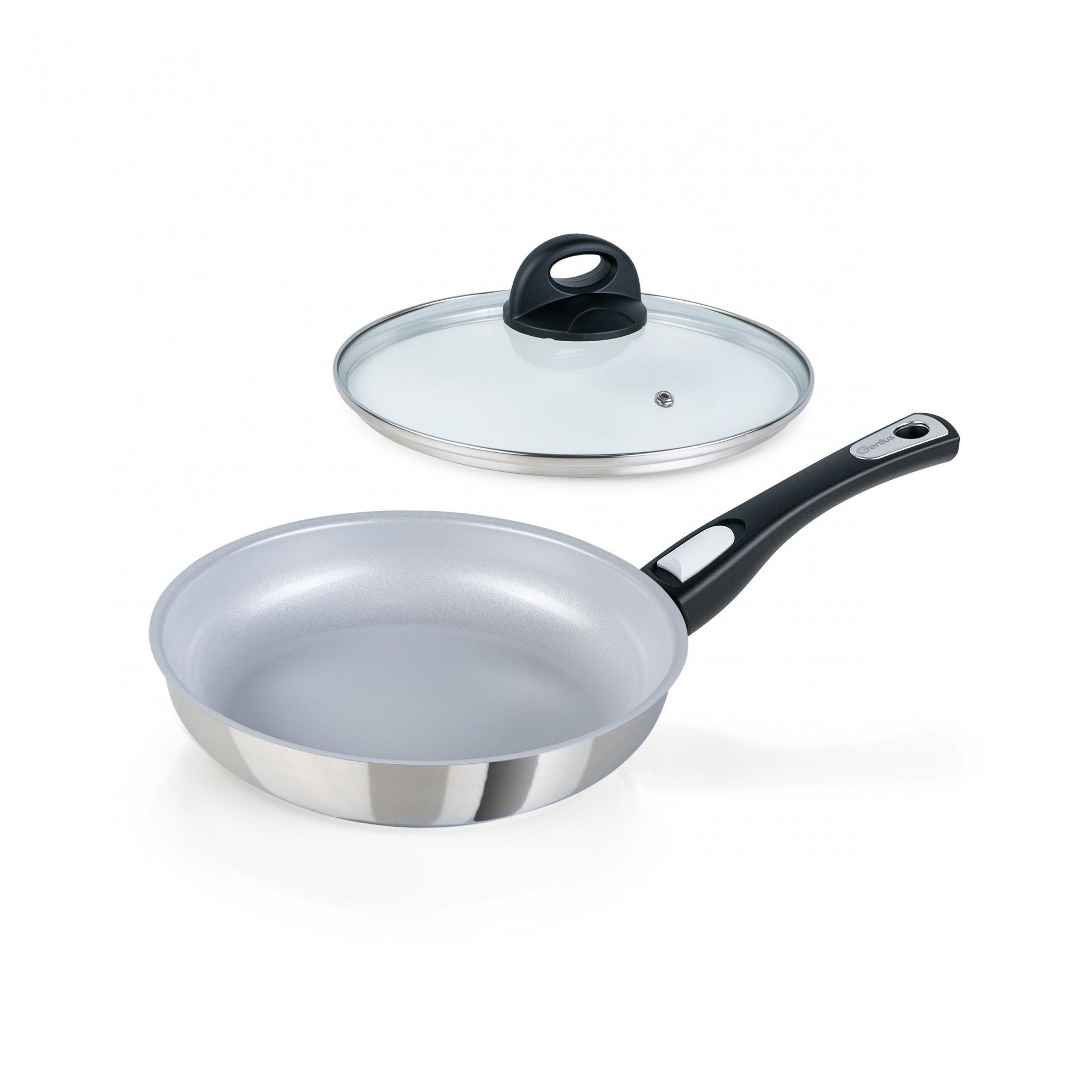 Genius Bratpfanne Cerafit Steel Pfanne 24 cm mit Antihaftbeschichtung Induktion, Edelstahl (1 Bratpfanne 1 Deckel)