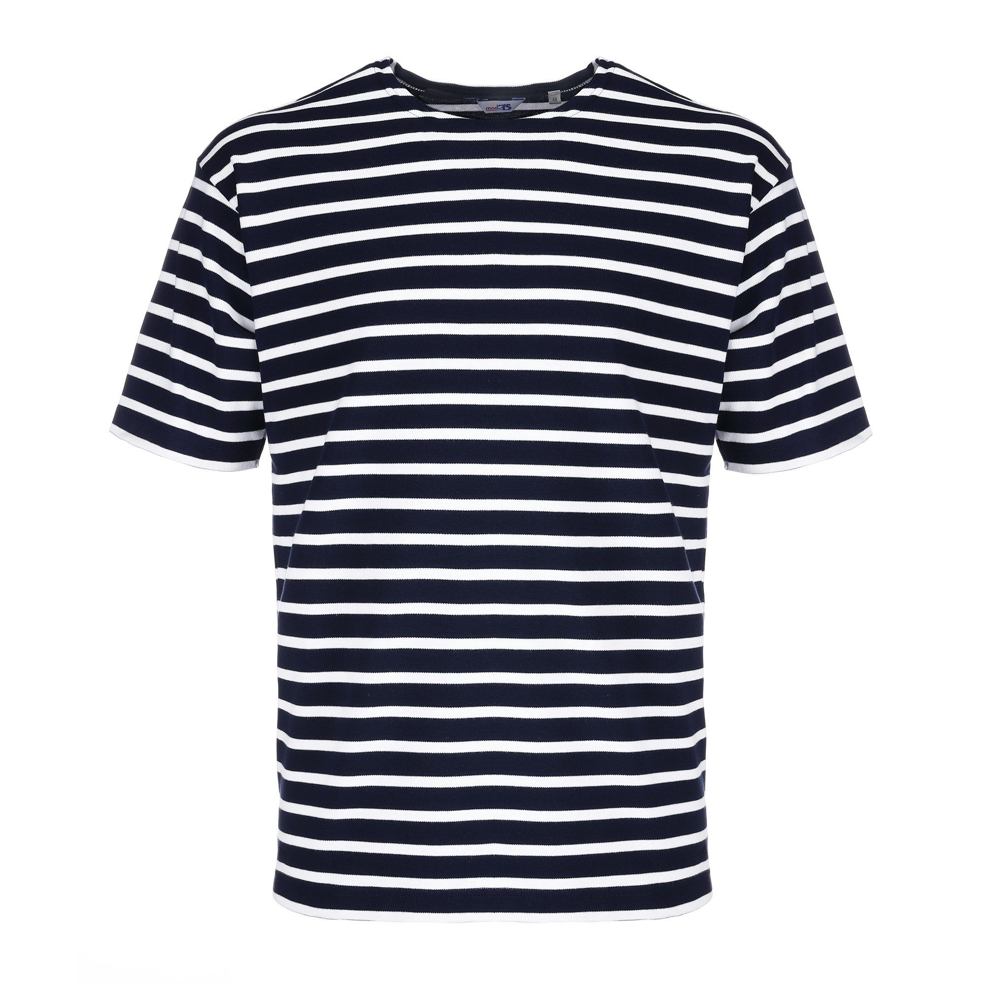 modAS Rundhalsshirt Herren T-Shirt Streifen - Bretonisches Streifenshirt Maritim Baumwolle (05) blau / weiß