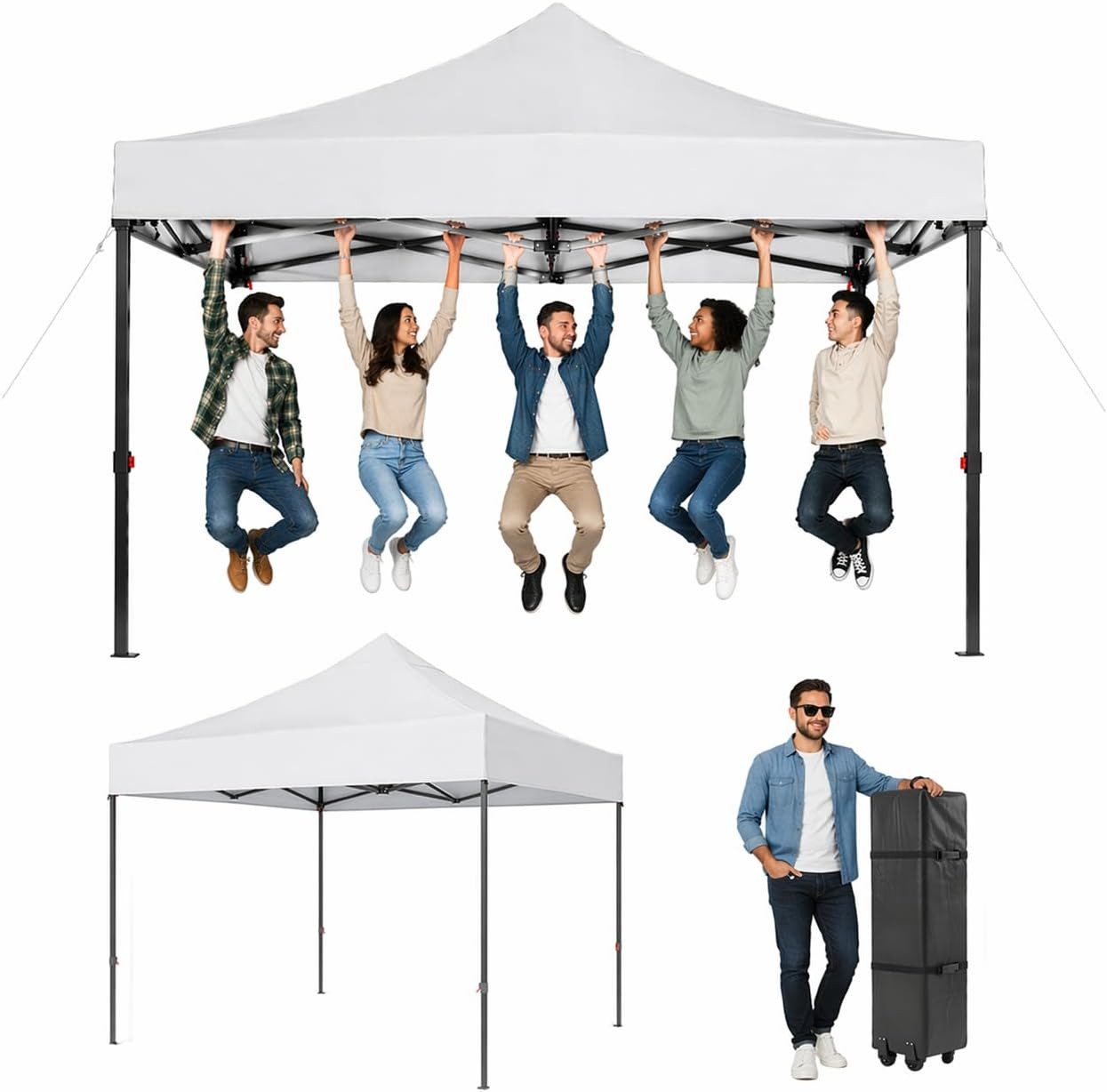 AOXUN Pavillon 3x3m Wasserdicht, Metallrahmen-Schutzzelt,Dunkelgrau, klappbar, UPF 50