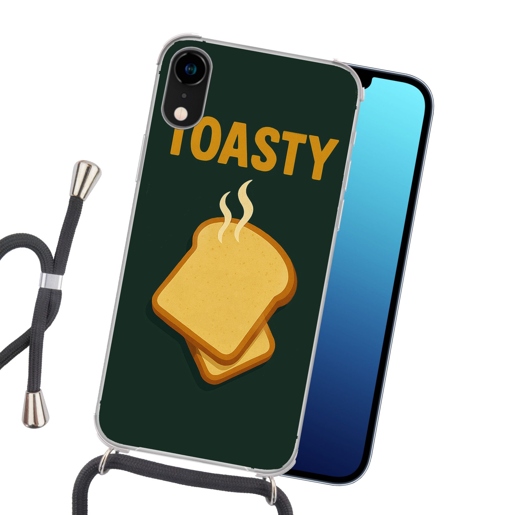 MuchoWow Handyhülle für Apple iPhone XR Brot - Toast - Grün - Minimalistisch, Tragbare Handyhüllen mit Kette zum umhängen, Handykette Handyband