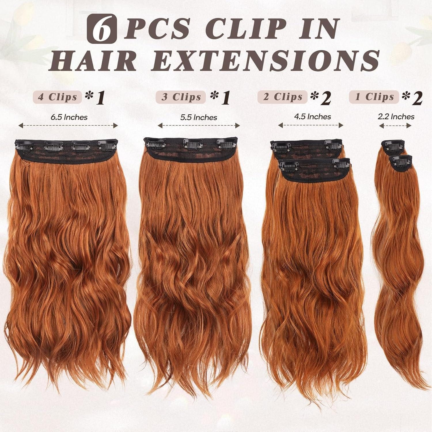 LuxusKollektion Kunsthaar-Extension Haarverlängerungen Clip In Haarteile Frauen 6Pcs 40 cm Ingwer Kupfer