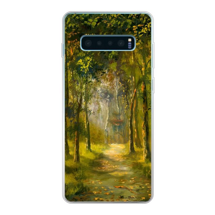 MuchoWow Handyhülle Eine Illustration eines Weges durch den Wald Phone Case Handyhülle Samsung Galaxy S10 Lite Silikon Schutzhülle