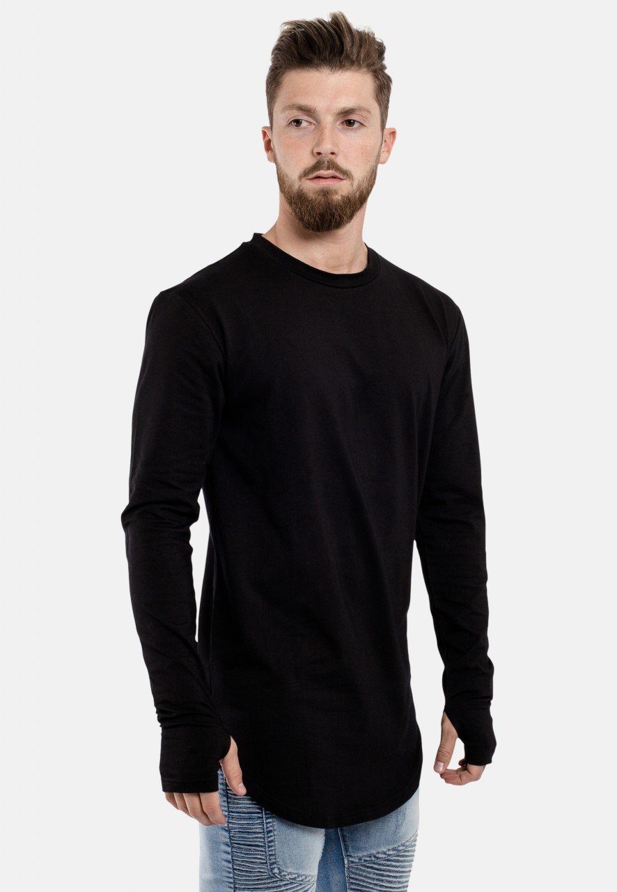 Longshirt T-Shirt Schwarz Round Langarm Blackskies Medium T-Shirt