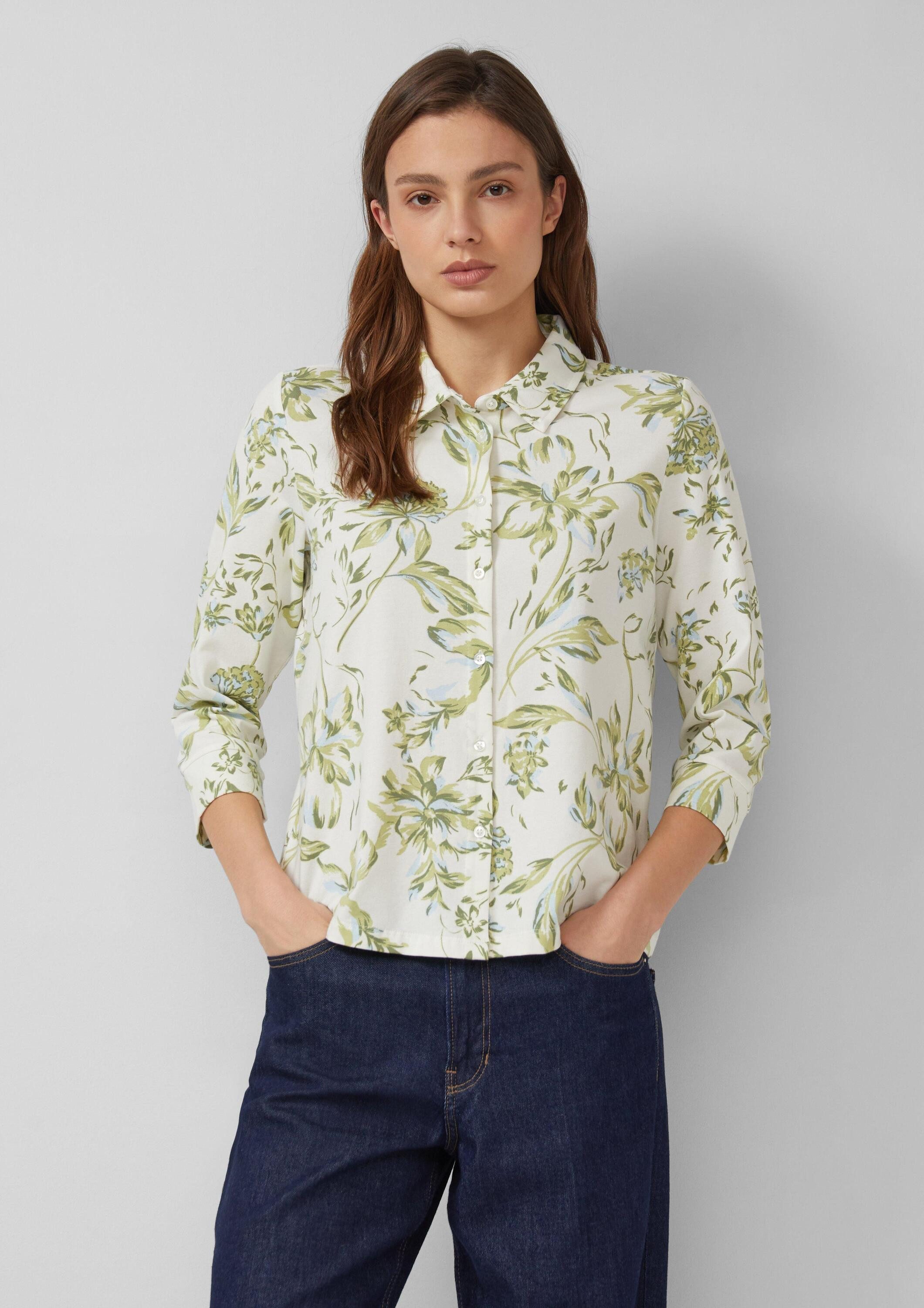 s.Oliver Kurzarmbluse T-Shirt Elastische Jersey-Bluse mit 3/4-Ärmeln