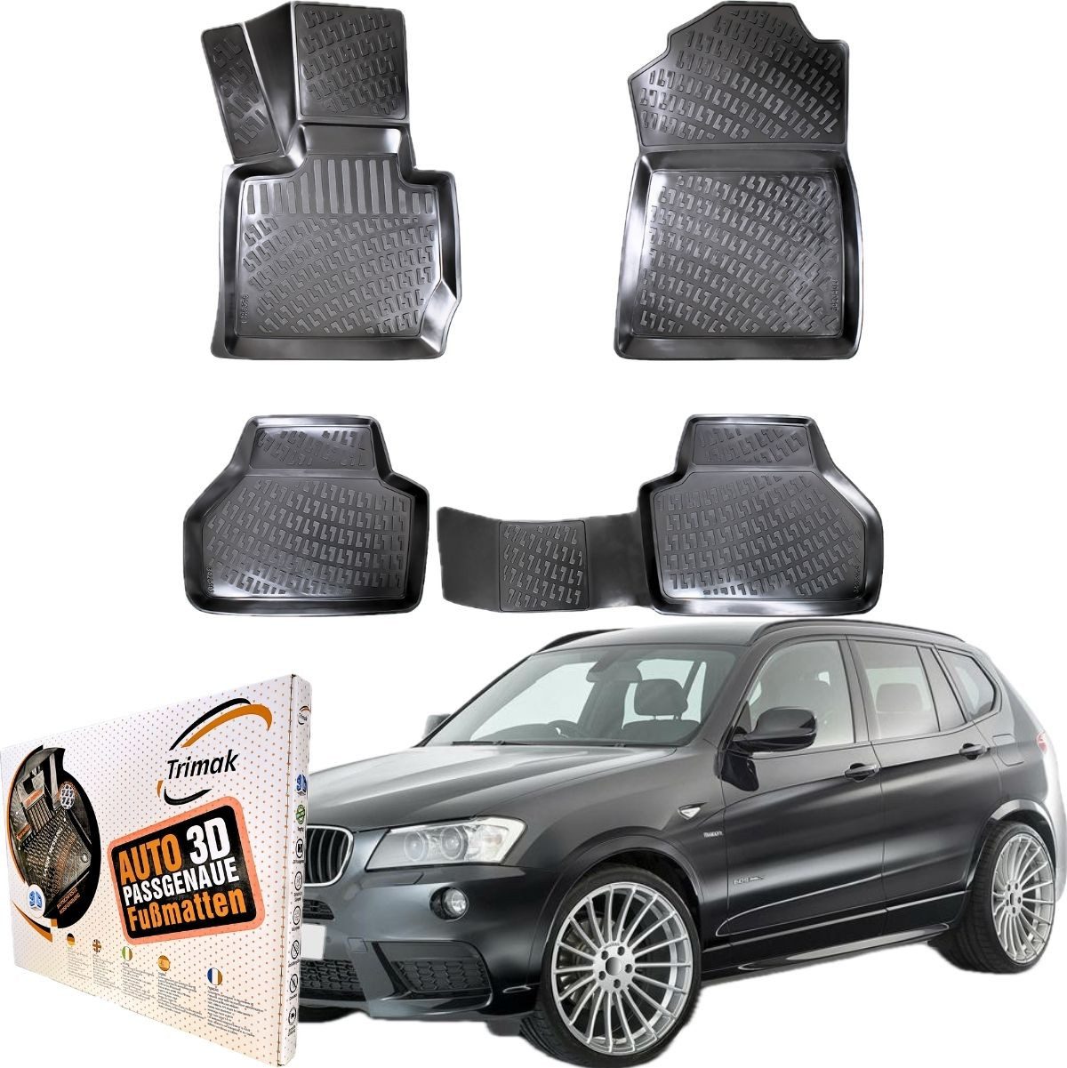 Trimak Passform-Fußmatten Oder Kofferraumwanne Oder Set für BMW X3, BMW X3 F25 2010-2017 Gummimatten Auto TPE Allwetter Fussmatten