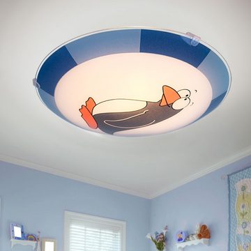 EGLO Dekolicht, Leuchtmittel nicht inklusive, Kinderzimmer Deckenleuchte Pinguin Deckenlampe Kinder blau