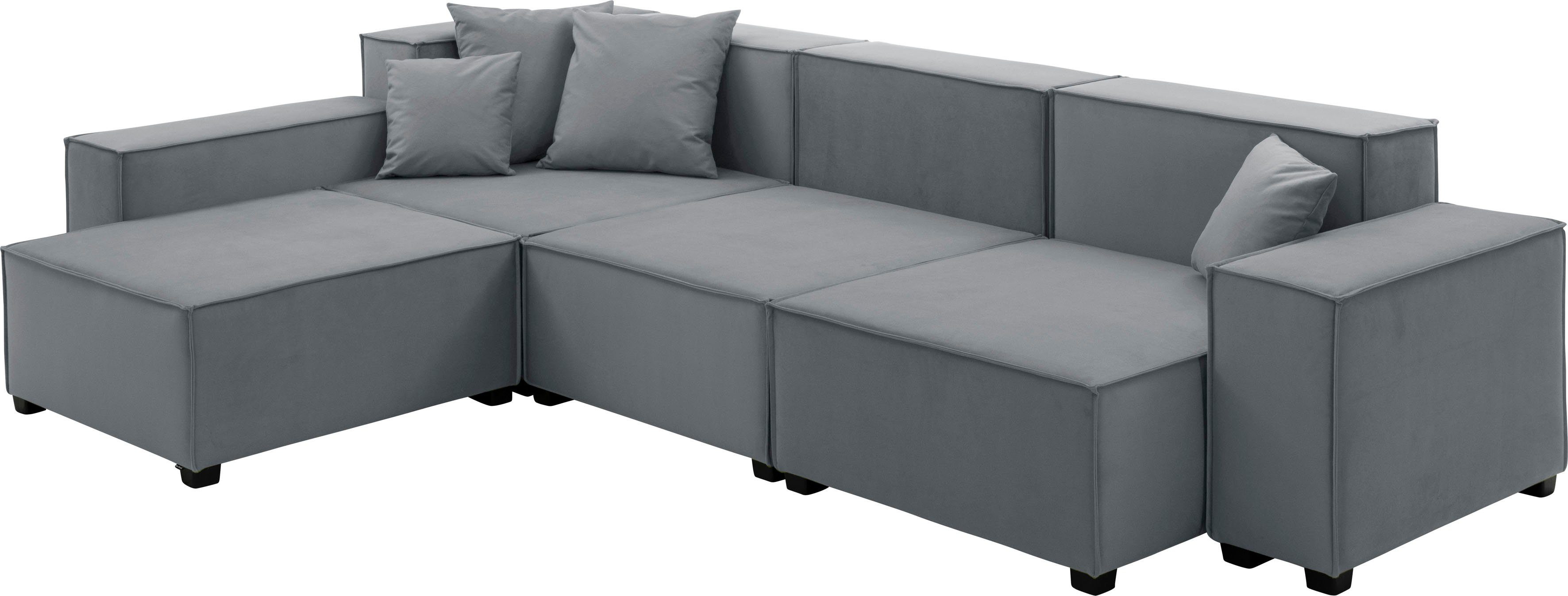 Wohnlandschaft Zierkissen, Set, grau Sitzelementen, inklusive MOVE, 4 04 Max aus 10 Sofa-Set kombinierbar Winzer®