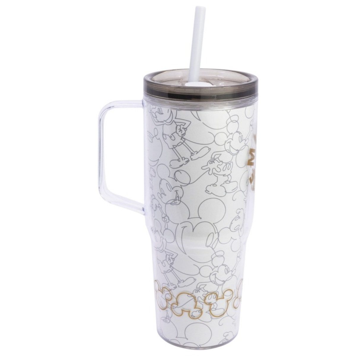Disney Trinkflasche Mickey Mouse Trinkbecher mit Strohhalm und Henkel Doppelwandig 860 ml