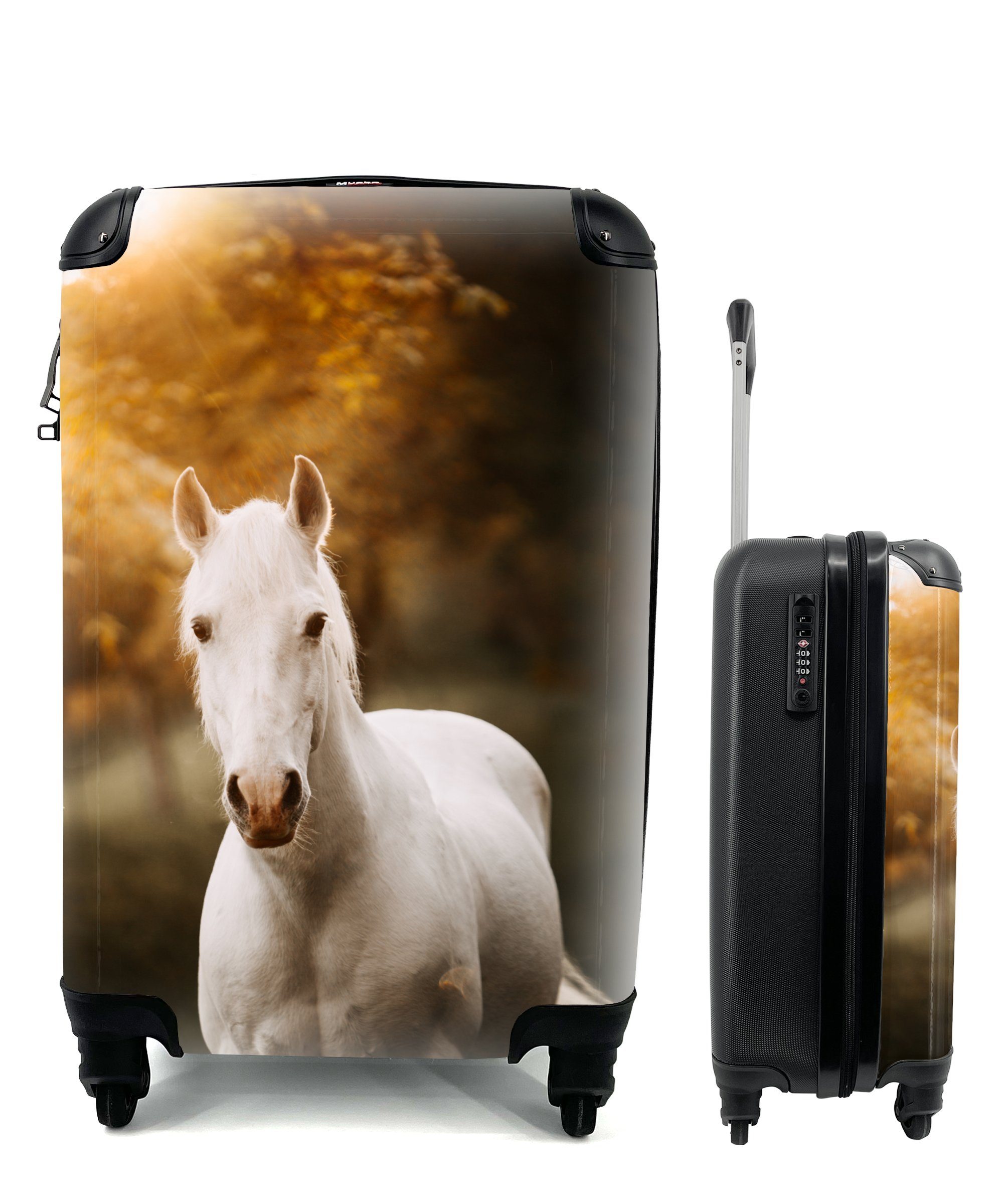 MuchoWow Ferien, Reisetasche Pferd Handgepäck - Handgepäckkoffer Trolley, mit Licht Reisekoffer Rollen, 4 rollen, Sonne, für -