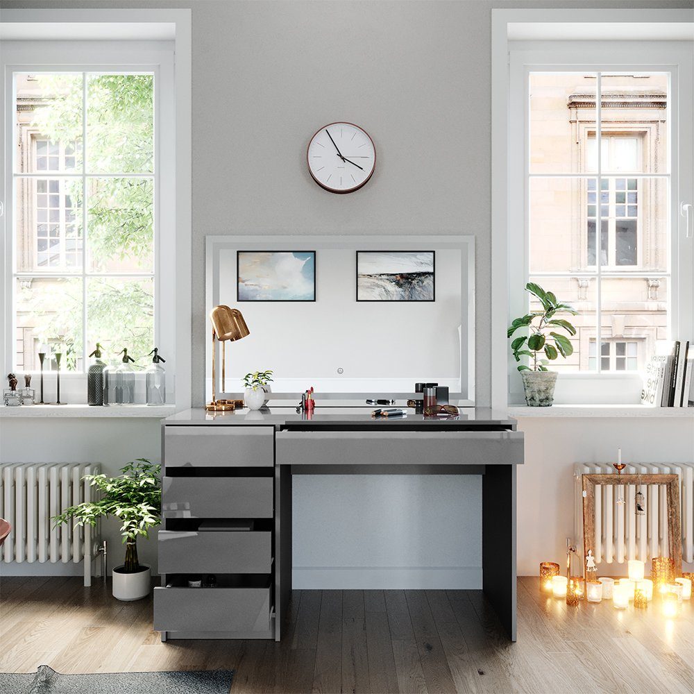 Schminktisch Sherry, Grau, 120 cm mit LED-Spiegel
