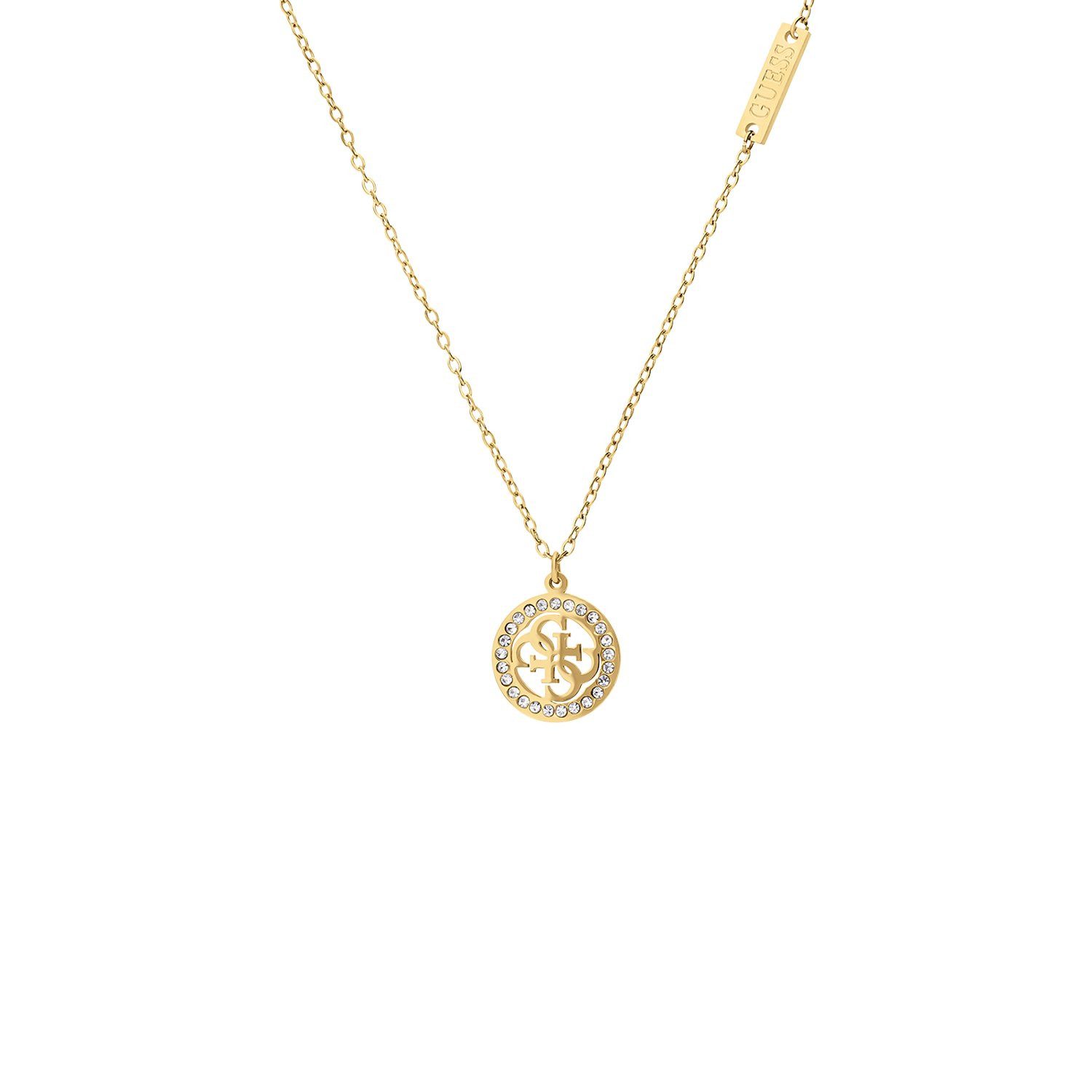 Guess Kette mit Anhänger Halskette - Stahl - Gold - Kristall - Damen
