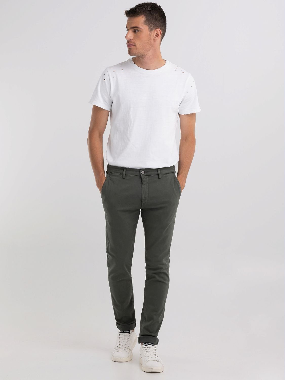 Zeumar Chinohose Color Replay Hyperchino Slim (1-tlg) grün Fit Jeans