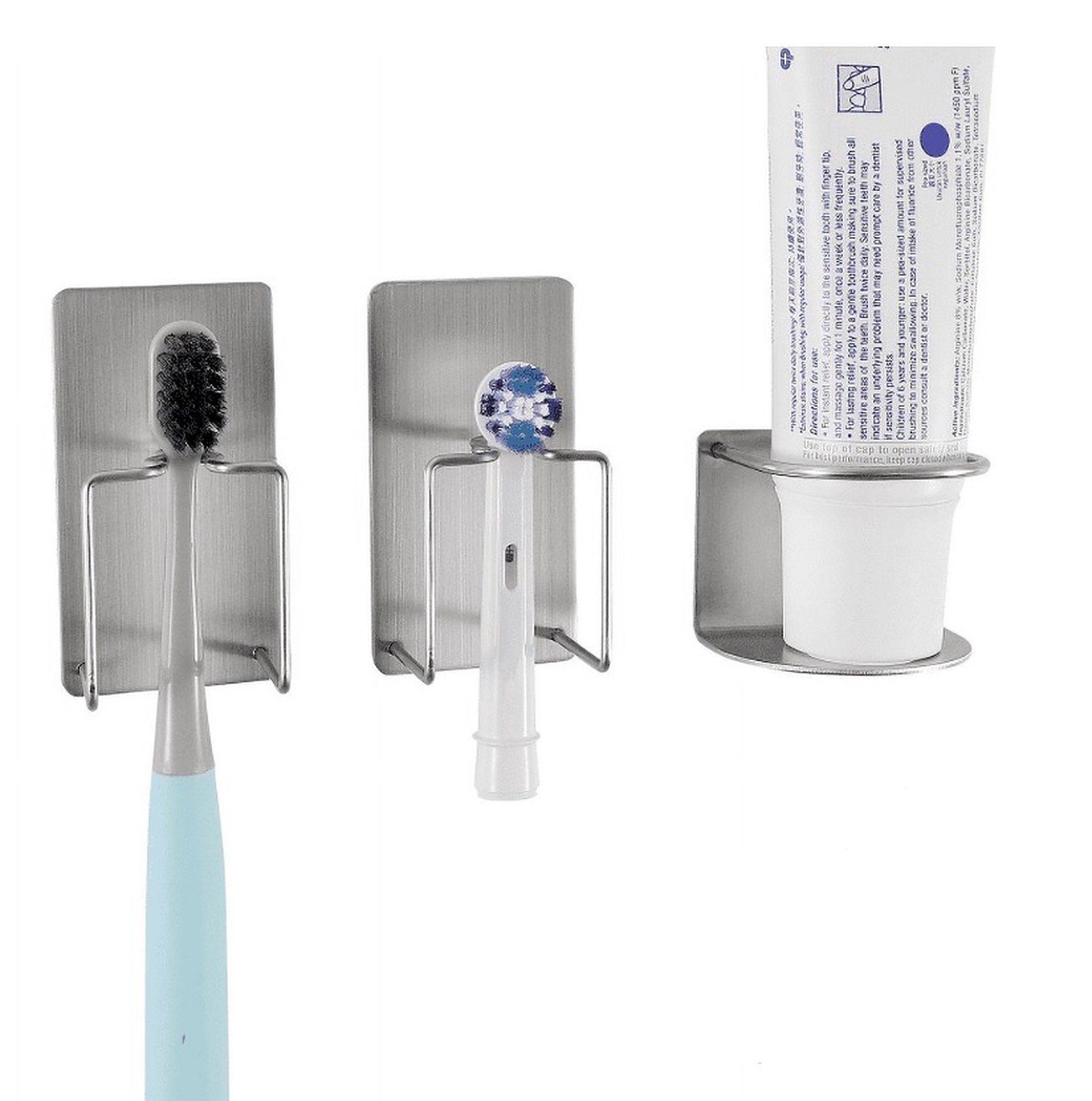 BAYLI Zahnbürstenhalter Set aus 2 x selbstklebenden Zahnbürstenhaltern und 1 x Zahnpastahalter
