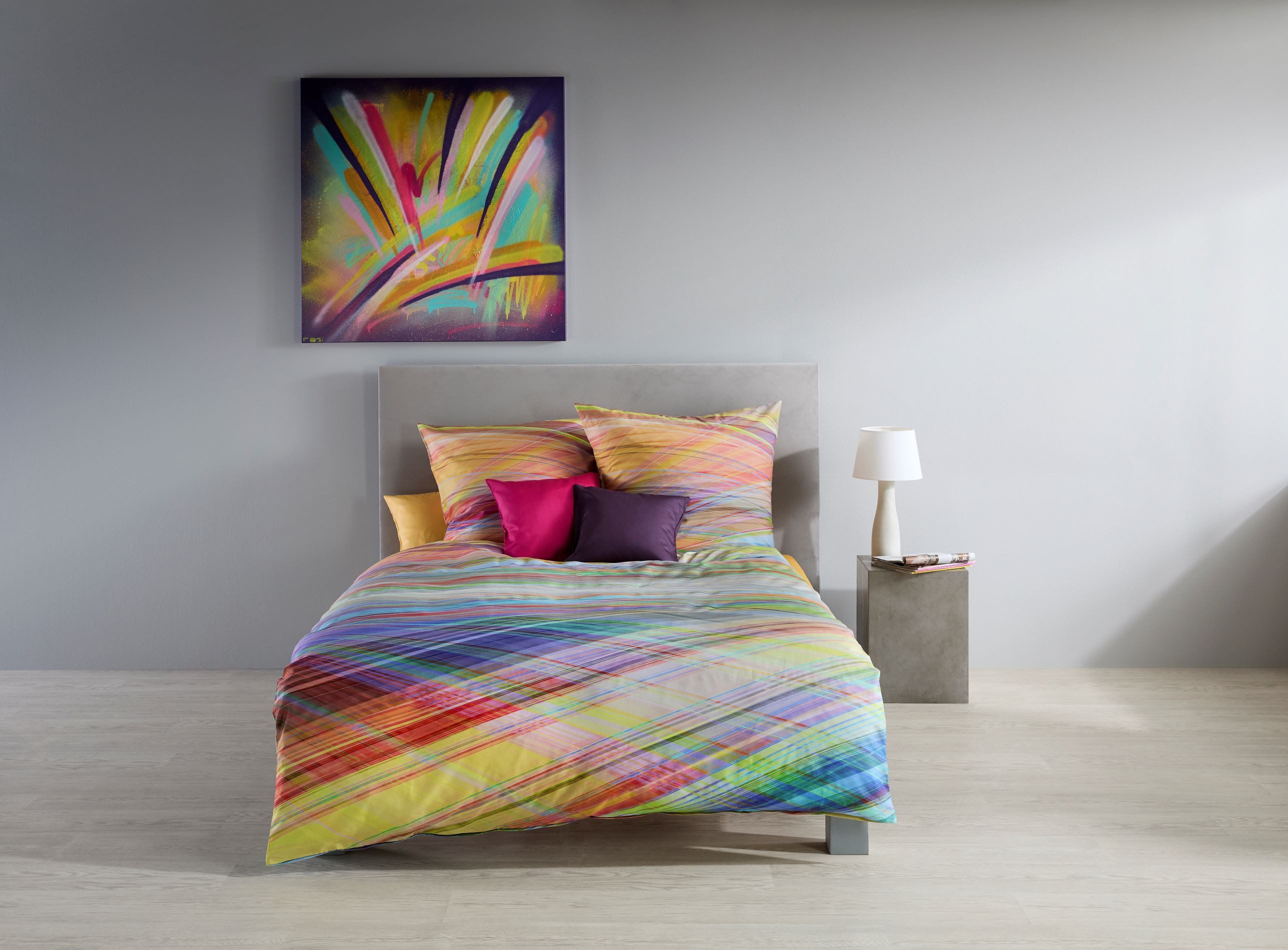 fleuresse Bettwäsche Fleuresse Mako-Satin Bettwäsche 200x200 Streifen multi bunt 115052-9, Mako-Satin, 3 teilig, für Sommer und Winter