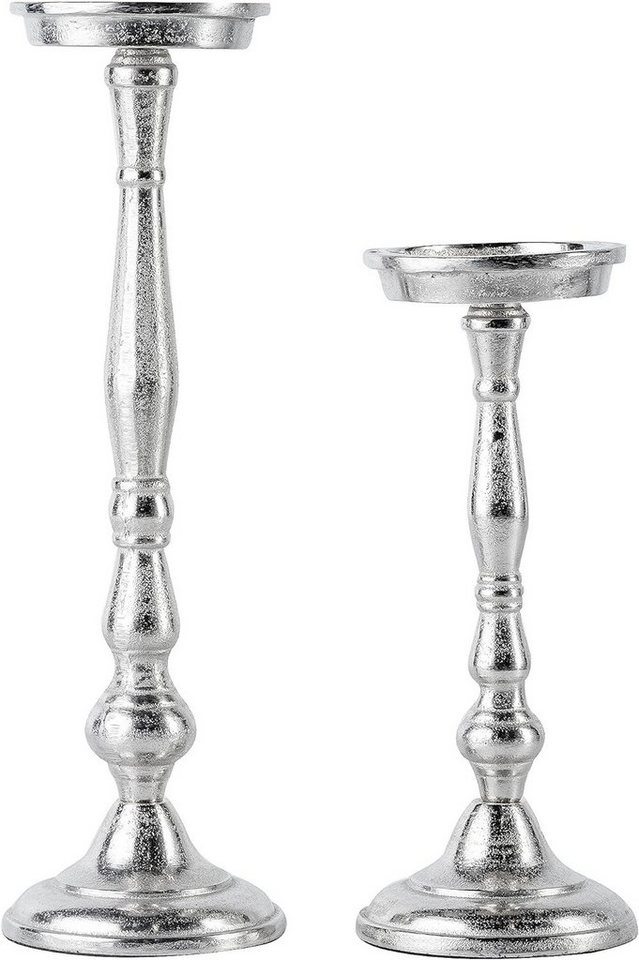 MichaelNoll Kerzenständer Kerzenständer 2er Set Silber Deko Stumpenkerzen -  H 26 und 36 cm