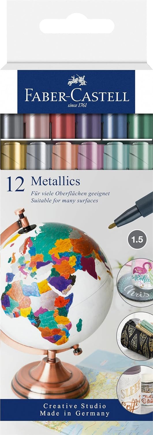 Faber-Castell Marker FABER-CASTELL Metallics Marker 12er Set - 1,5mm Faserspitze