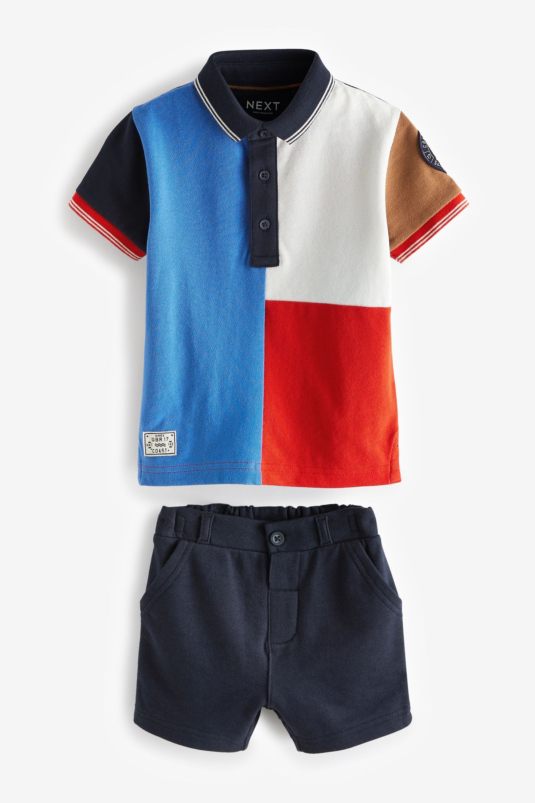 Next Shirt & Shorts Kurzärmeliges Poloshirt und Shorts im Set (2-tlg) Red/Blue